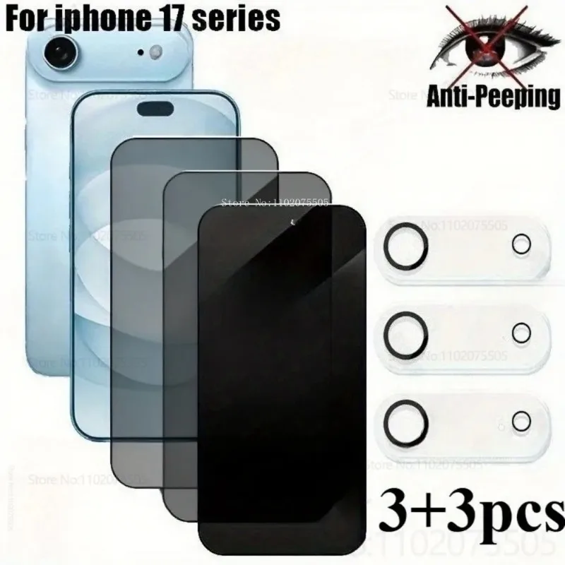[3 + 3]3 unidades de vidro temperado de alta definição + 3 unidades de protetores de lentes para iPhone 17 Air 16 Plus 17 Promax 14 15 Promax 13 12 Mini 11 Pro