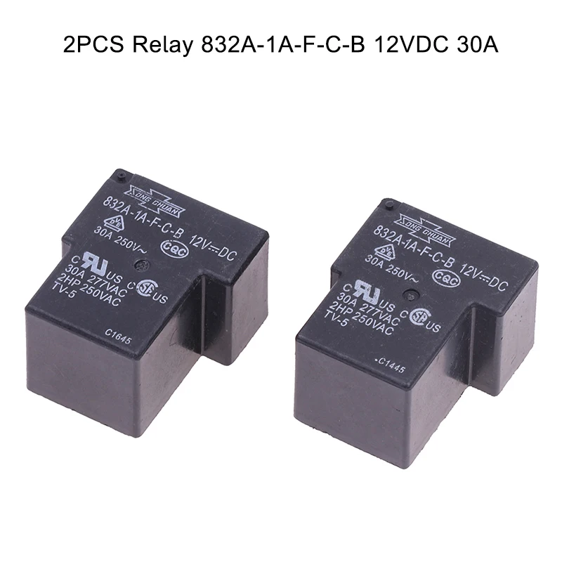 2 PCS 12V Relay 832A-1A-F-C-B 12VDC 30A 4Pins Electromagnetic Relay Home Appliance Relays