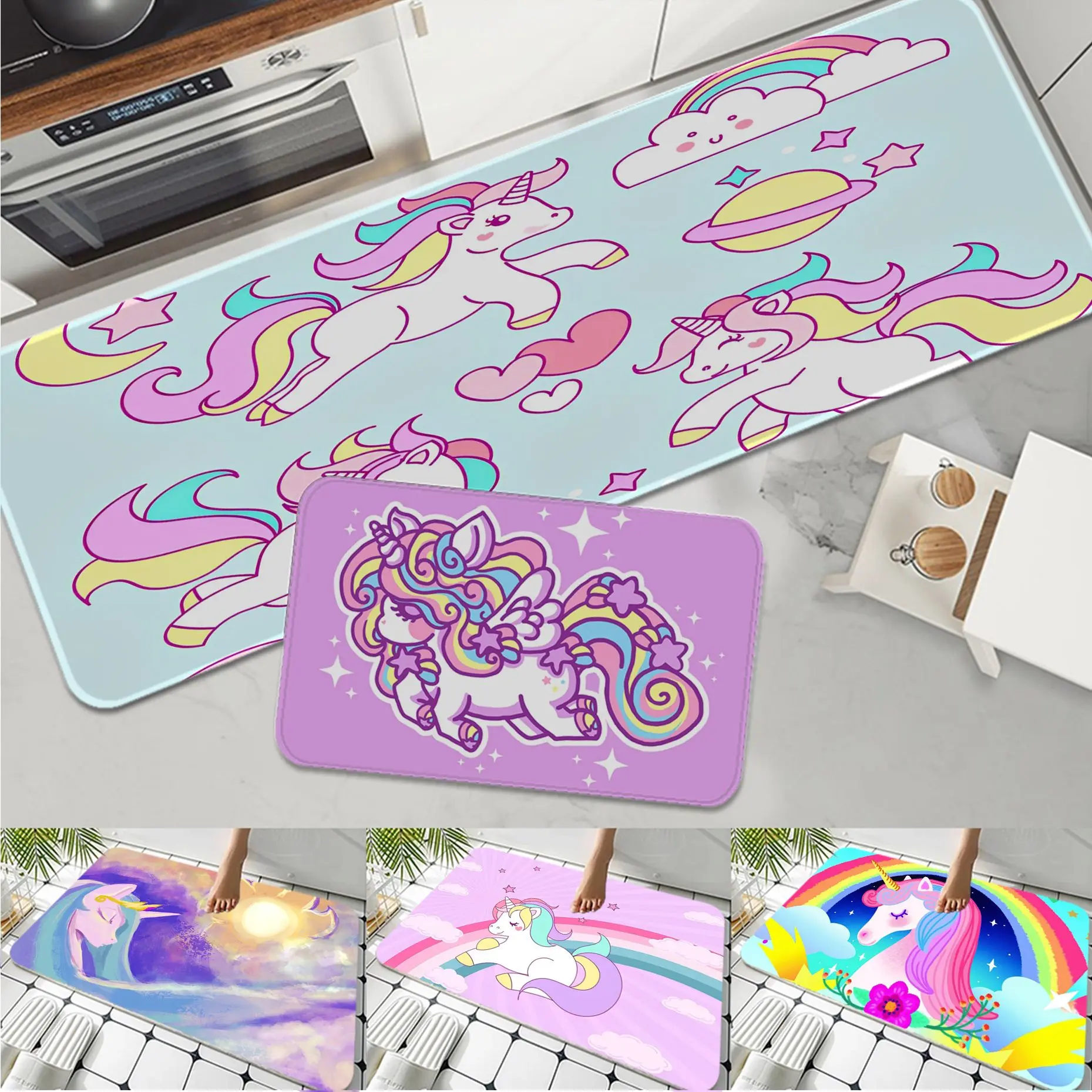 

Cute Unicorn Kitchen Mat Cheaper Anti-slip Modern Living Room Balcony Printed Welcome Doormat