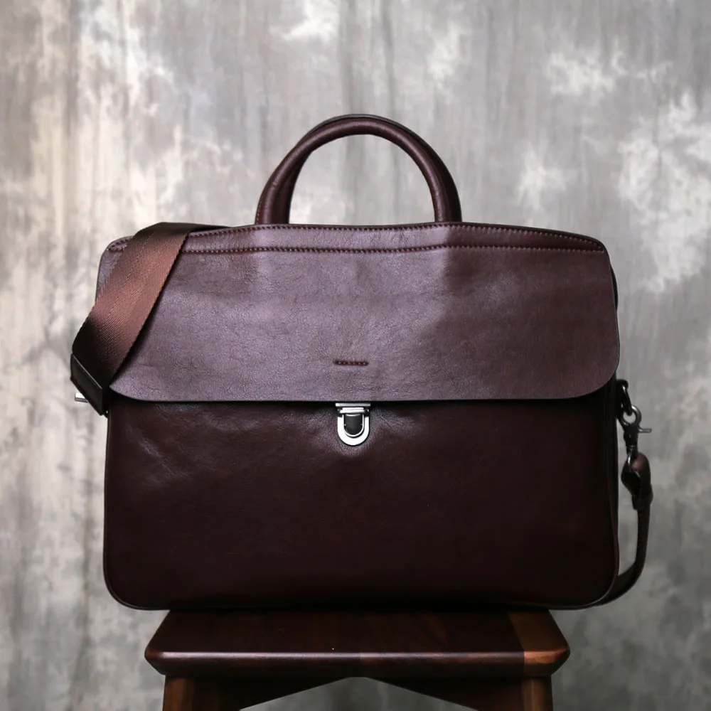 

Retro Leather Hand-Held Briefcase For Men Large Capacity Top Layer Cowhide Business And Leisure File Bag Commuting Computer Bag
