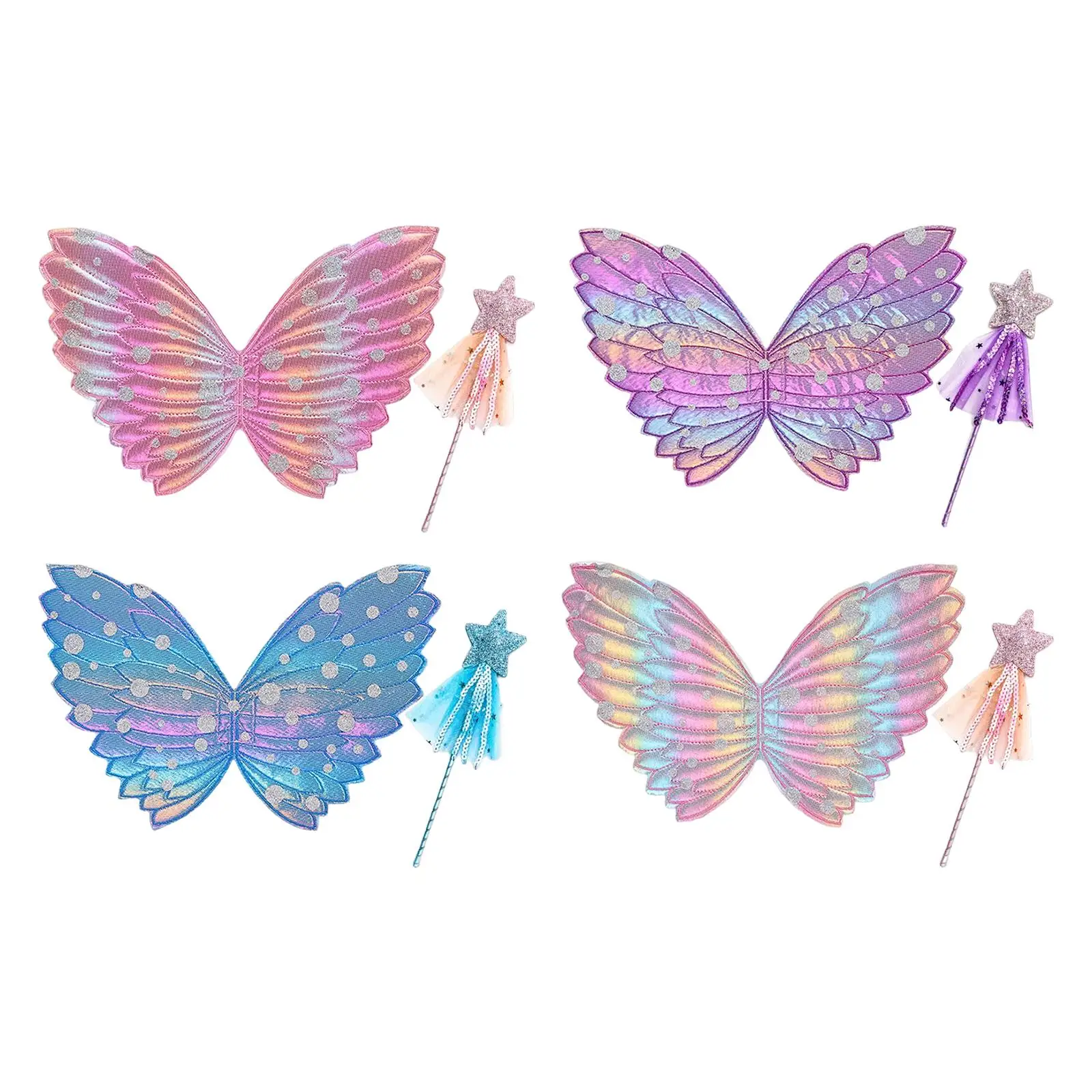 Princess Fancy Dress Set Butterfly Wing Photo Prop Elf Girls Fairy wings and Wand for Xmas Stage Performance Halloween Birthday