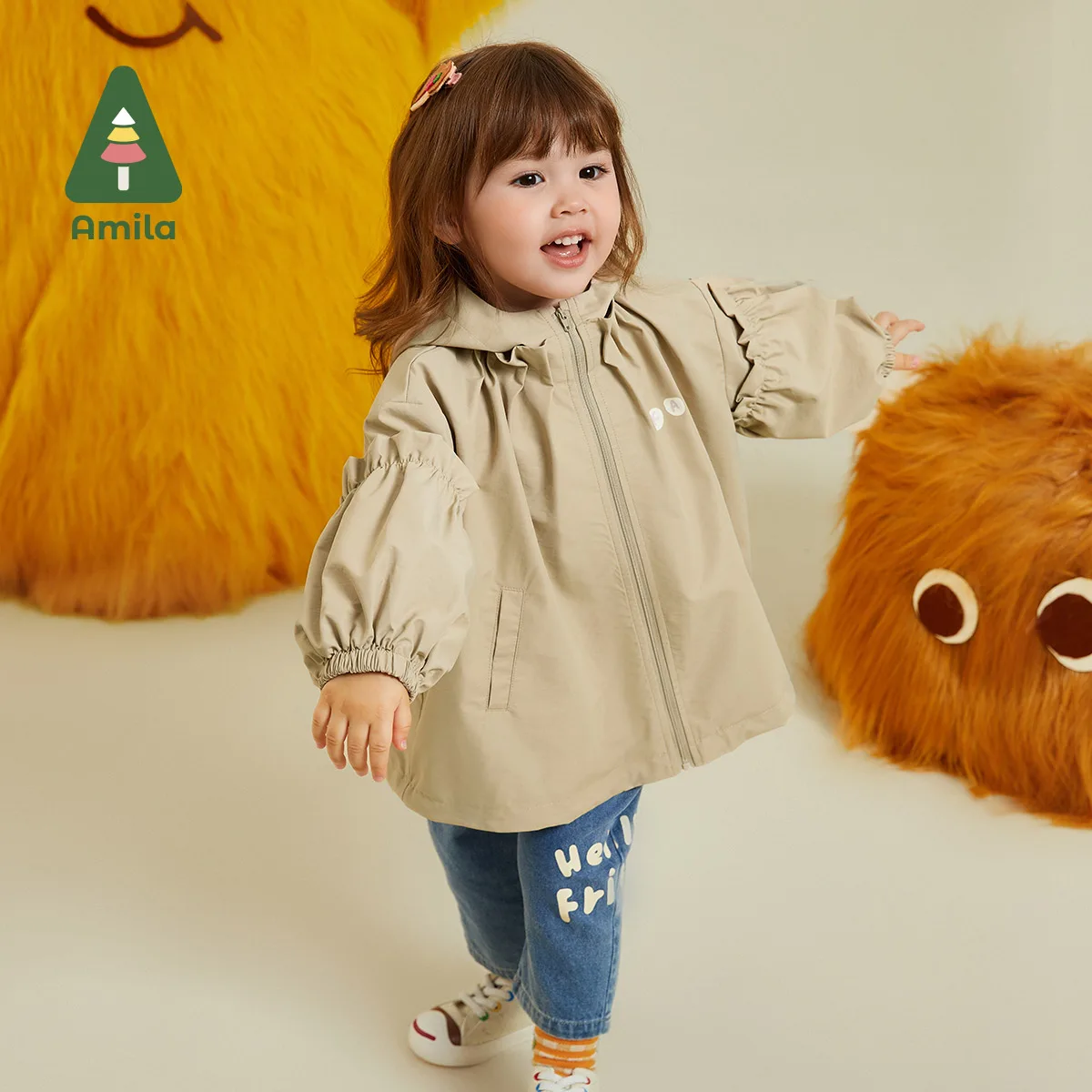 Amila Baby Jacket 2023 autunno nuovo taglio e cuciture antivento antipioggia moda e ragazze calde vestiti per bambini carini