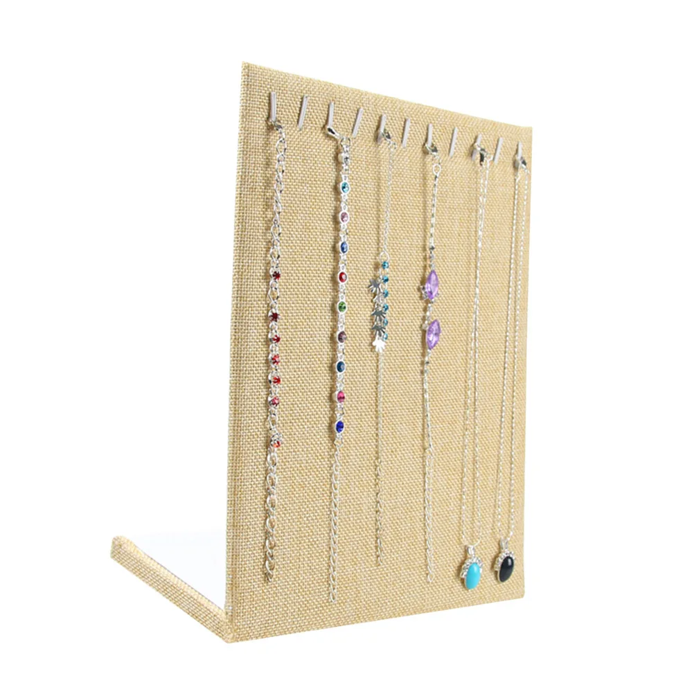 

Small Necklace Display Stand Linen Fabric Folds Flat Jewelry Organizer Holder for Chain Bracelets Scratch Proof Portable Storage