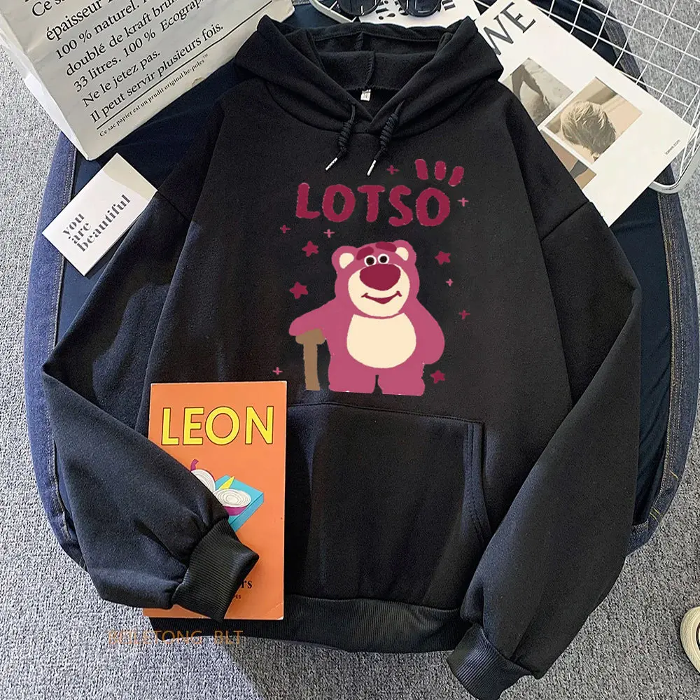 Cute Strawberry Bear Lotso Letter Print Women Sweatshirt Soft Warm Casual Female Hoodies Autumn New Loose Fleece Tops for Girls