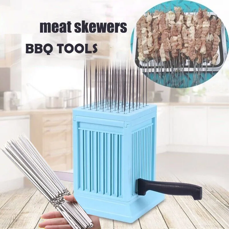 49 Hole Bbq Skewer Box with 304 Stainless Steel 33cm Skewer Barbecue Skewer Detachable Kebab Maker Beef Pork Meat Camping Tools