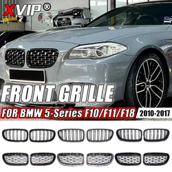 XVIP All Black Double Line Style Front Bumper Grille For BMW 5-Series F10 F11 F18 2010-2017 528i 535i Diamond Style Racing Grill