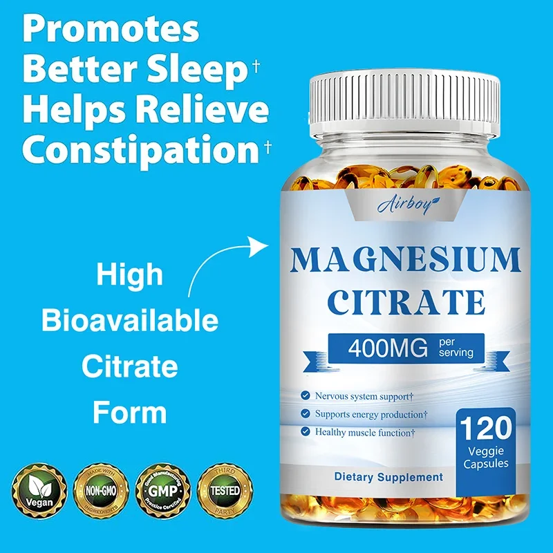 Magnesium Citrate Capsules - for Muscle, Nerve, Bone and Heart Health - Gluten Free, Non-GMO