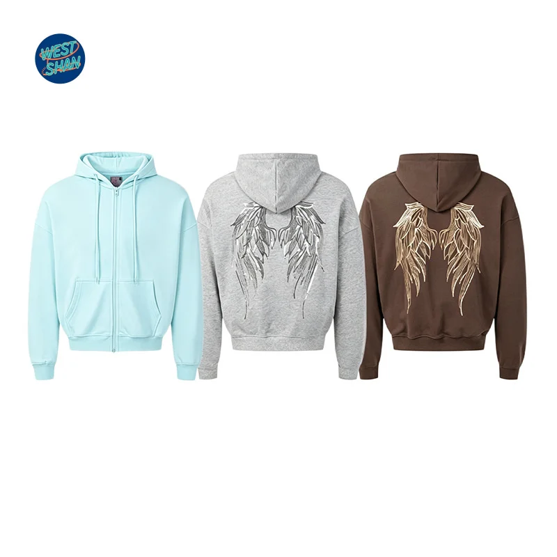 WESTSHAN Retro Street Simple Sequin Winged Hoodie Unisex Loose-Fitting Autumn Winter Travel Holiday Sweatshirt Jacket