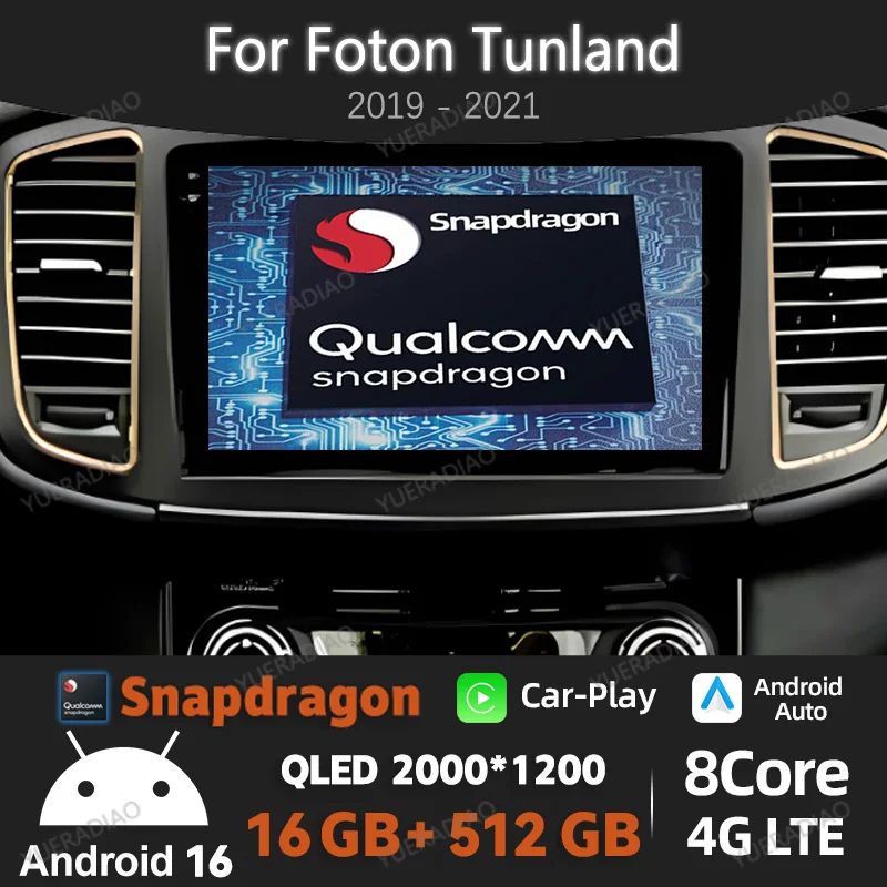 Radio para Auto Android 16 para Foton Tunland E7 Savanna 2019-2021, GPS, Navegación, Bluetooth, 4G, WIFI, Reproductor Multimedia Estéreo, Video, 2DIN, Qualcomm