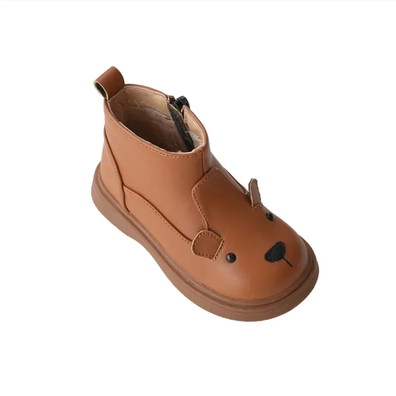 Bottes en cuir pour enfants [vent de forêt mobile japonais] automne et hiver velours chien lapin mignon garçons filles botte de cigarette