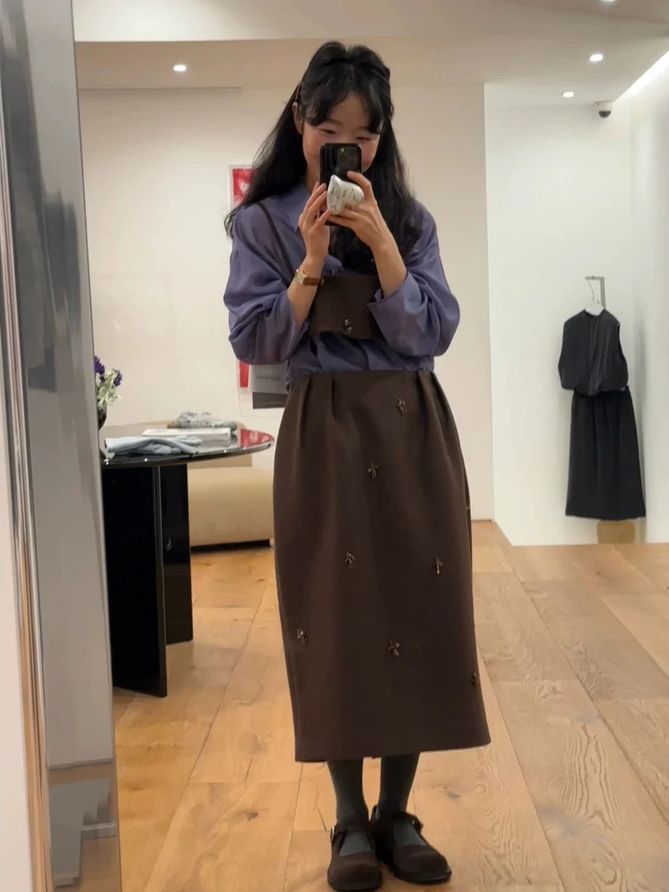 

Velvet Flower ter High Waist Slimming f Skirt Casual Sle Decorative Stitching Girls' Faion Autumn 2025 Design