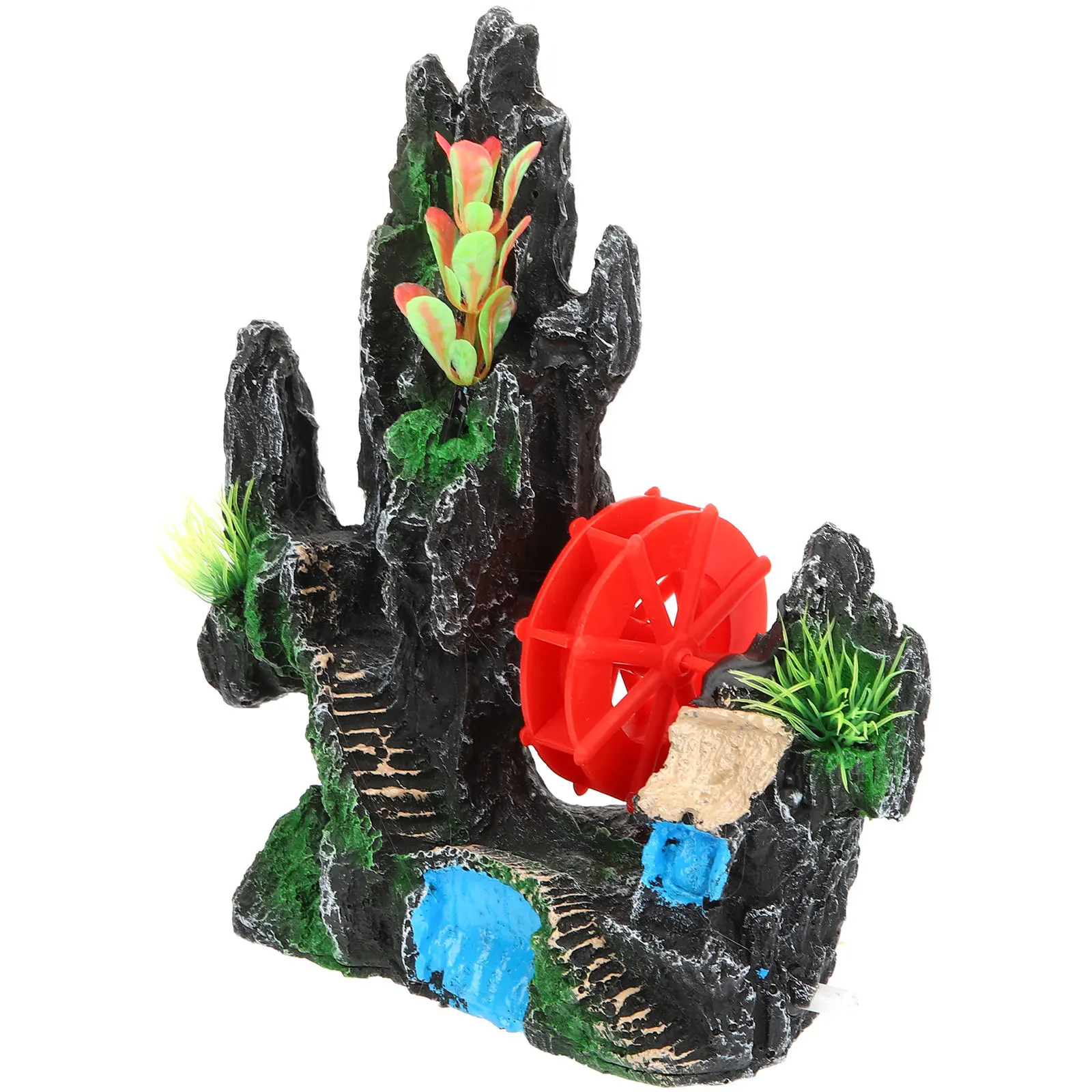 

Fish Tank Windmill Rockery Artificial Mountain Resin Decoration Landscape Aquarium Water Wheel Supplies