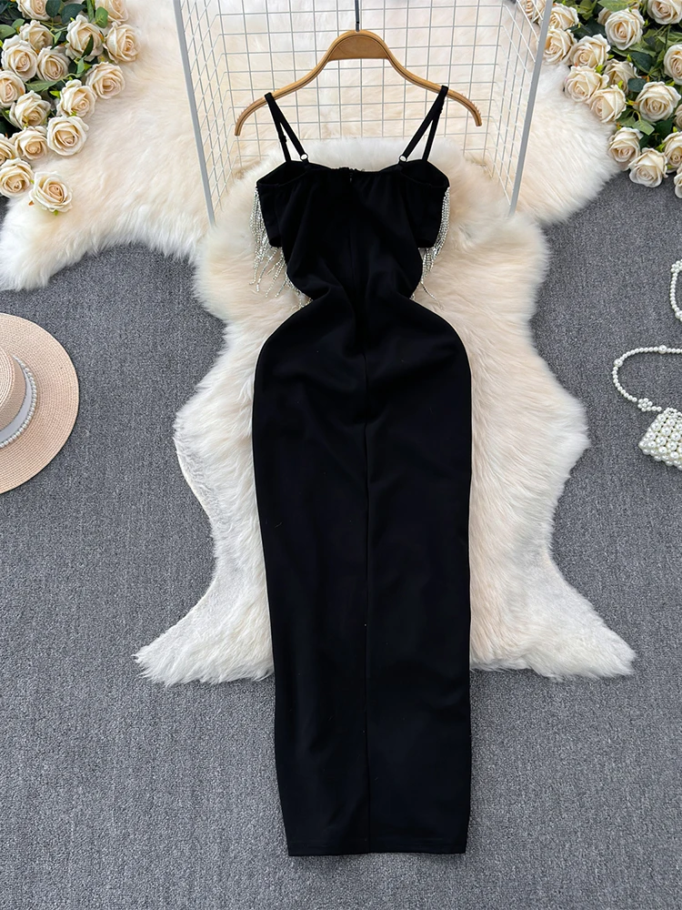 Women's Black Bodycon Evening Dress Vintage Off Shoulder Mini Luxury Dresses Y2k Gothic One Piece Frocks 2000s Coquette Clothes