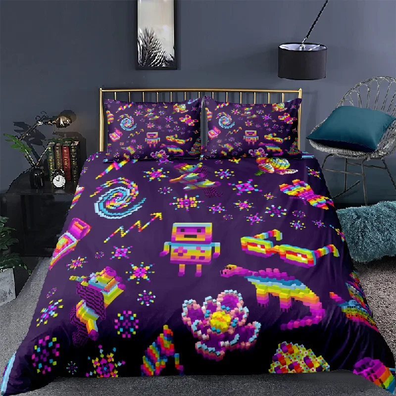 Colorful Toy Duvet Cover Funny Building Blocks Bedding Set With Pillowcases For Toddler Kids Teens Boys Girls Gift Bedroom Decor