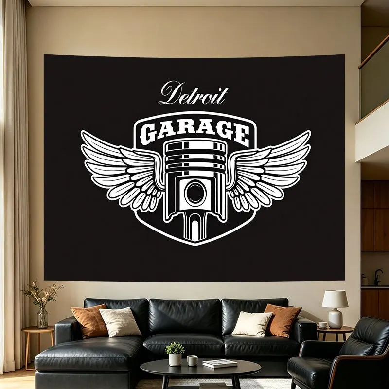 Detroit Garage Wings City Car Show Vintage Automotive Style Wall Tapestry Decor Tapestry Art Print