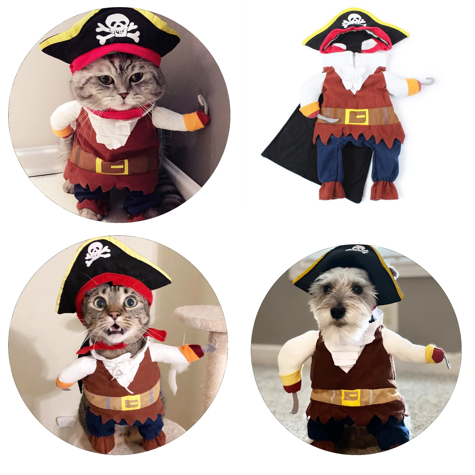 Puppy Novelty Clothes Funny Pet Cat Cosplay Pirate Costume For Small Medium Dogs Cats Halloween Creative Dog Pet Supplies Pug