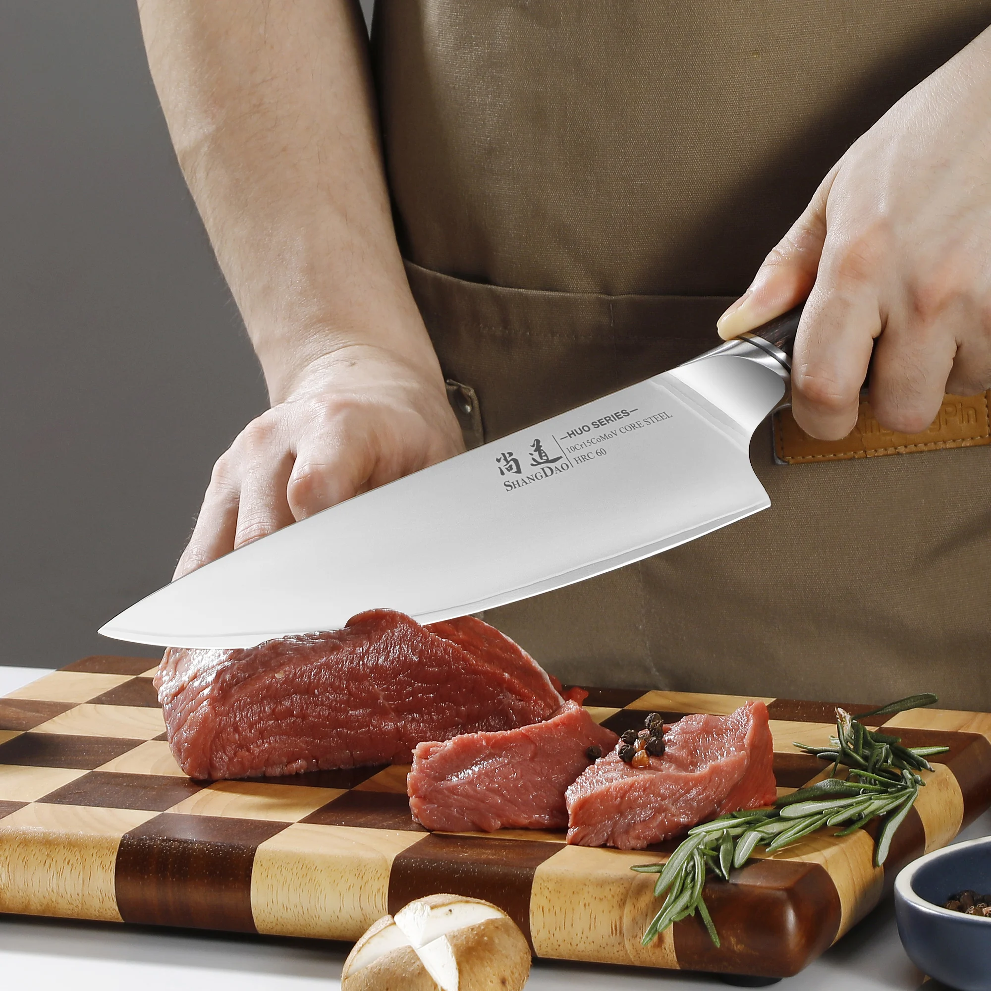 سكين الشيف شانغداو 8 بوصة، سكين المطبخ الياباني الاحترافي - 3 طبقات من سبائك الصلب VG10، مقبض باكاوود، صندوق هدايا - سلسلة HUO #5