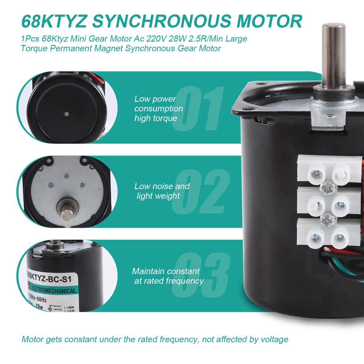 高トルクのミニギアモーター,68ktyz,AC 220v,28w,2.5r min,永久磁石,同期,1個