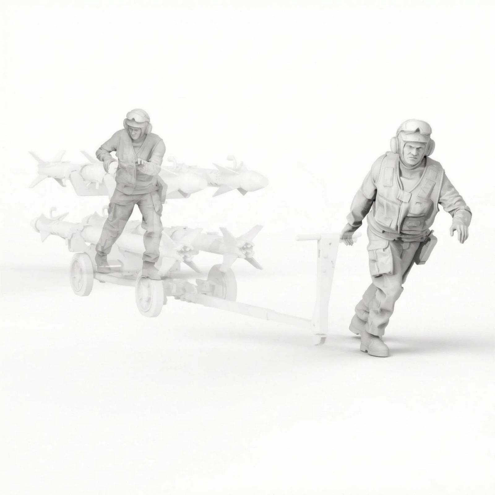 2 Pieces Targeting-9 Transport Dolly Operators 1/48 Scale Missile Handling Crew Figure Set Display Scene Fine Model 3D Printed