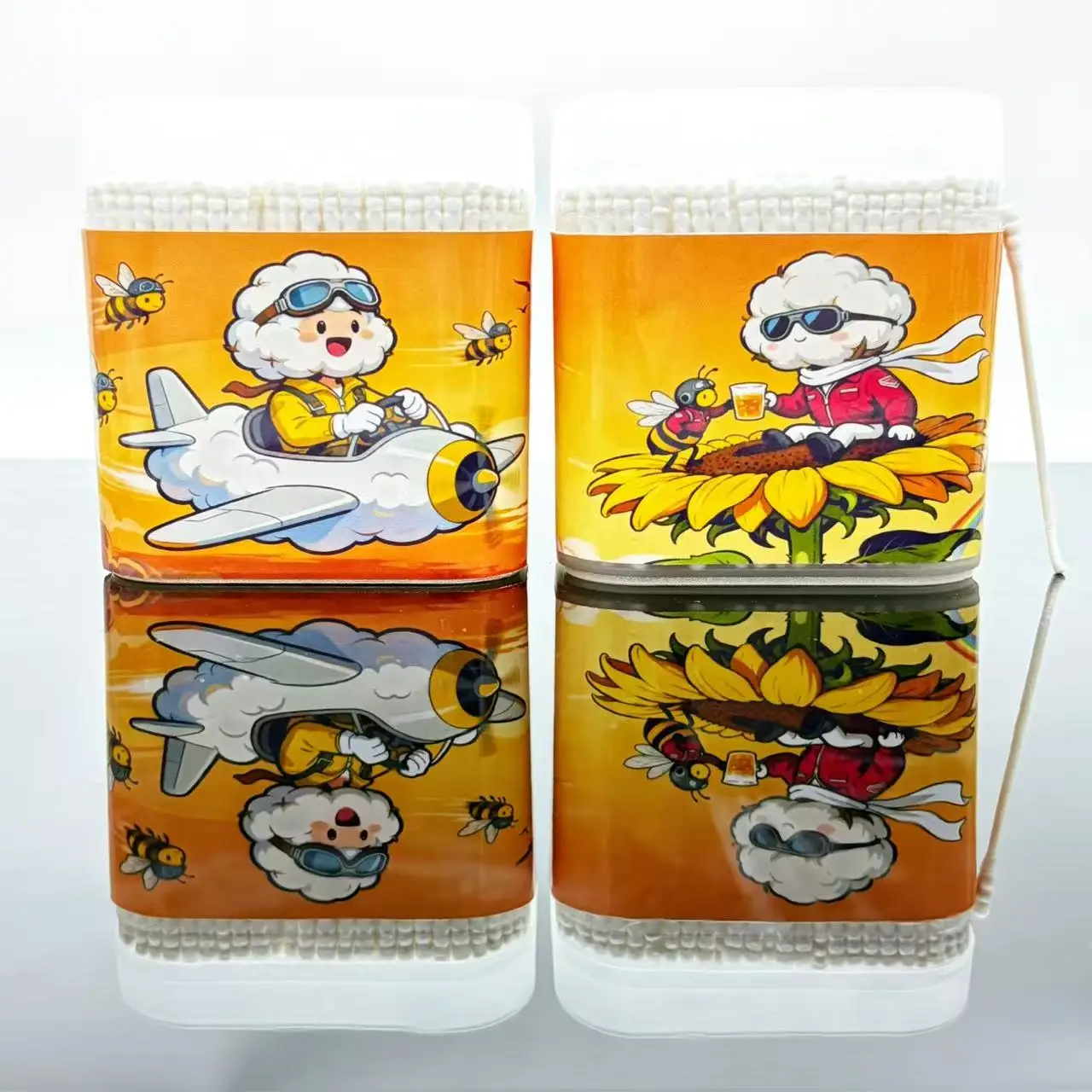 400 قطعة من مسحات القطن البيضاء ذات الطابع النحلي الأصفر ذات الأطراف المزدوجة عنصر النحل الإبداعي أعواد قطنية حلزونية