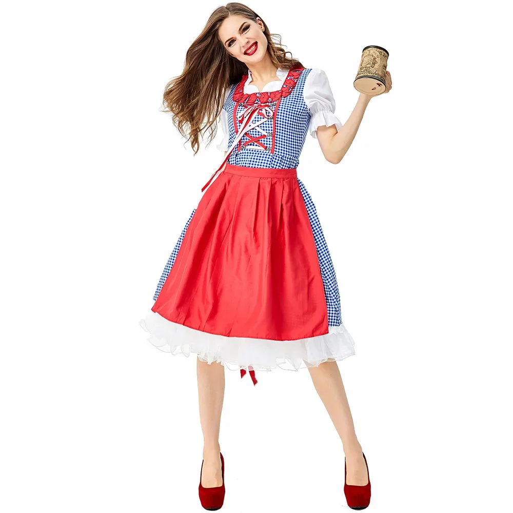 Women Traditional Bavarian Dirndl Dress With Apron Octoberfest Oktoberfest Beer Wench Costume