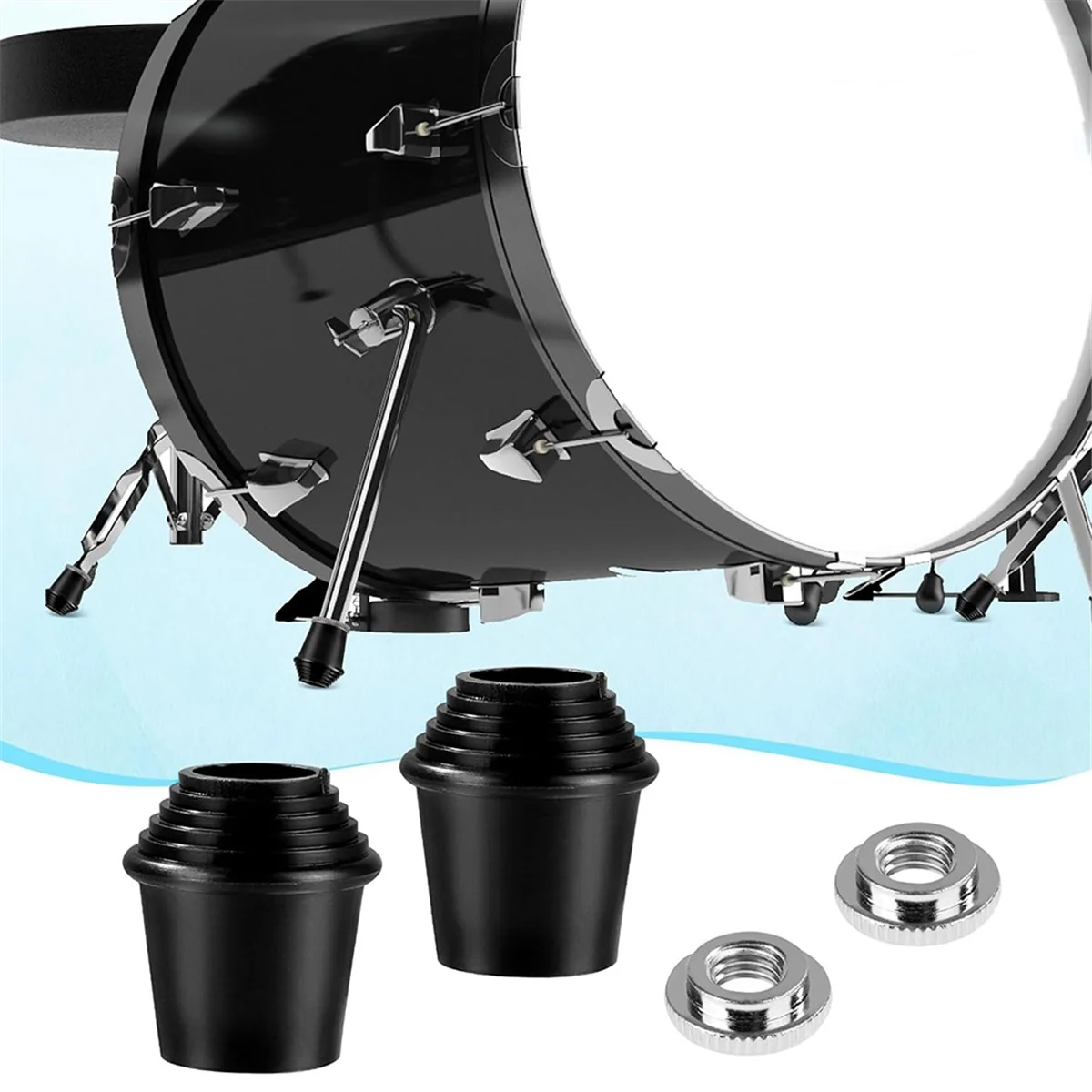 A56XQ 2 Packs Bass Drum Spur Feet, Bass Drum Legs Threaded Rubber Foot with Lock Nuts for Bass Drum