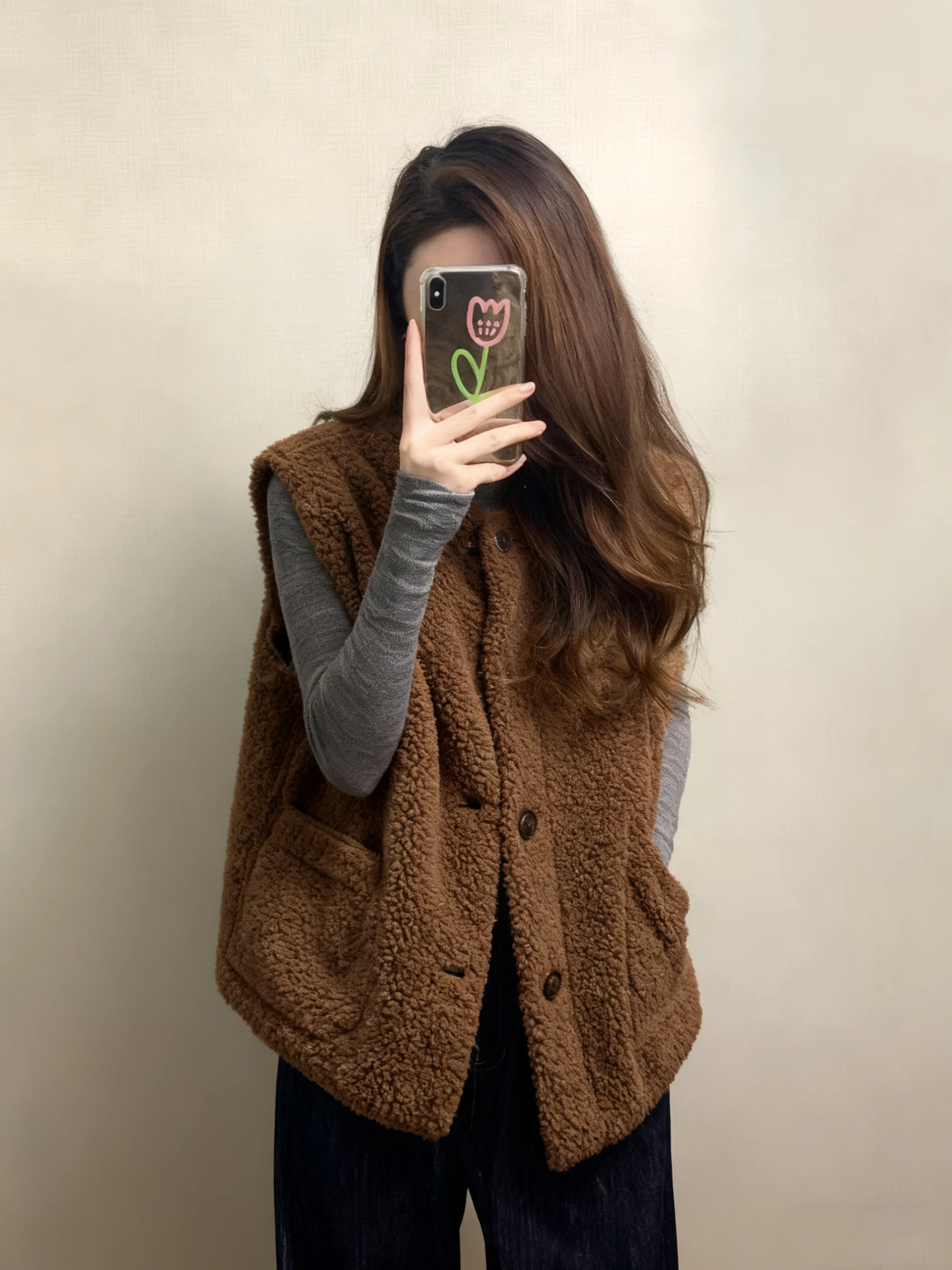 

Ретро-жилет из корейского овечьего меха для женщин: модная плюшевая верхняя одежда, простой дизайн, осень-зима, новинка, трендовое пальто