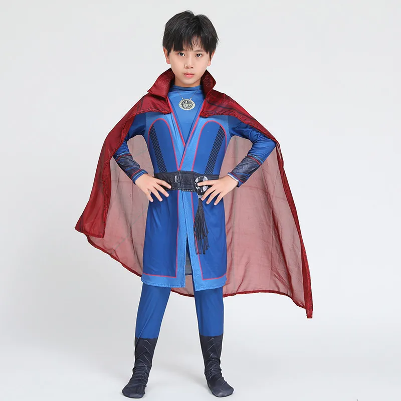 loween New Children's Doctor Strange Superhero Tight Costume with Robe Stage Performance Outfit Polyester Fiber 00%