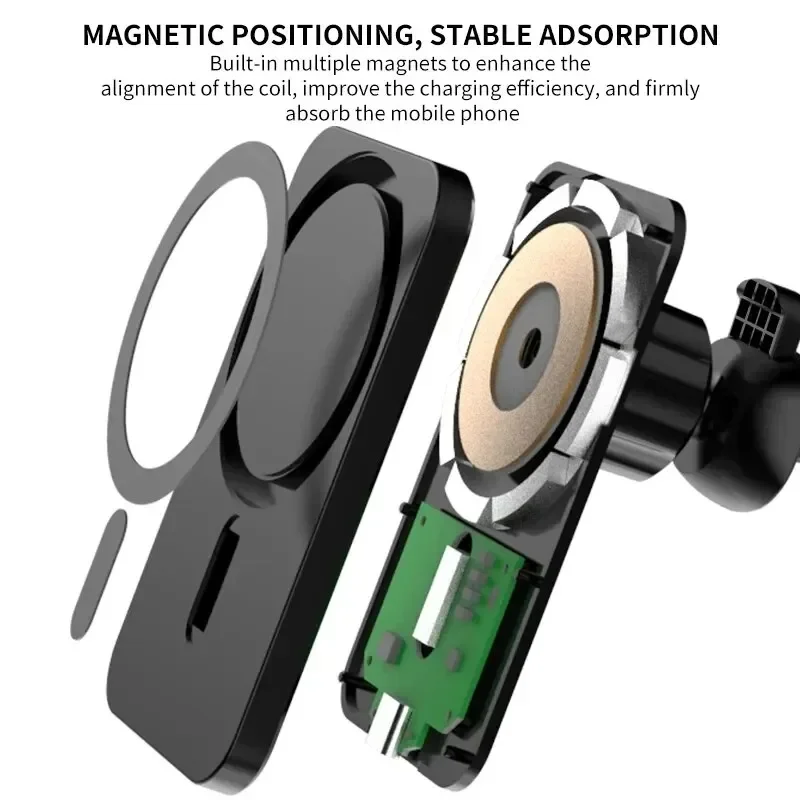 Magnetic Car Phone Holder Wireless Charger Air Vent Mount Fast Charging for iPhone 15 14 13 ProMax Samsung S24 S23 Xiaomi Huawei - náhled 2
