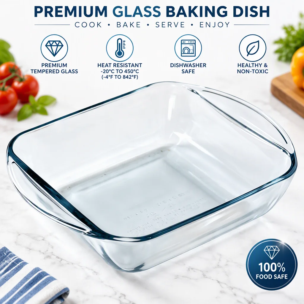 Oven Basics Large Capacity Toughened Glass Baking Dish Pan, Plate and Bakeware, Non-Stick Kitchen Tool for Cheese and Rice Stora