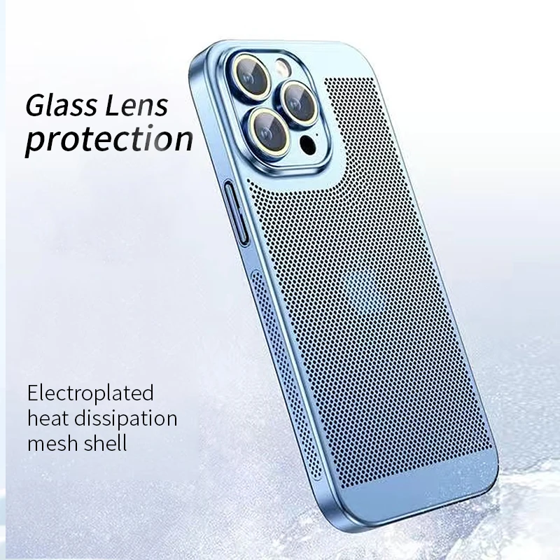 Cooling Hollow Phone Case For iPhone 16 15 14 13 12 11 Pro Max 13mini 12mini 16Plus XS XR X Heat Dissipation Electroplated Cover