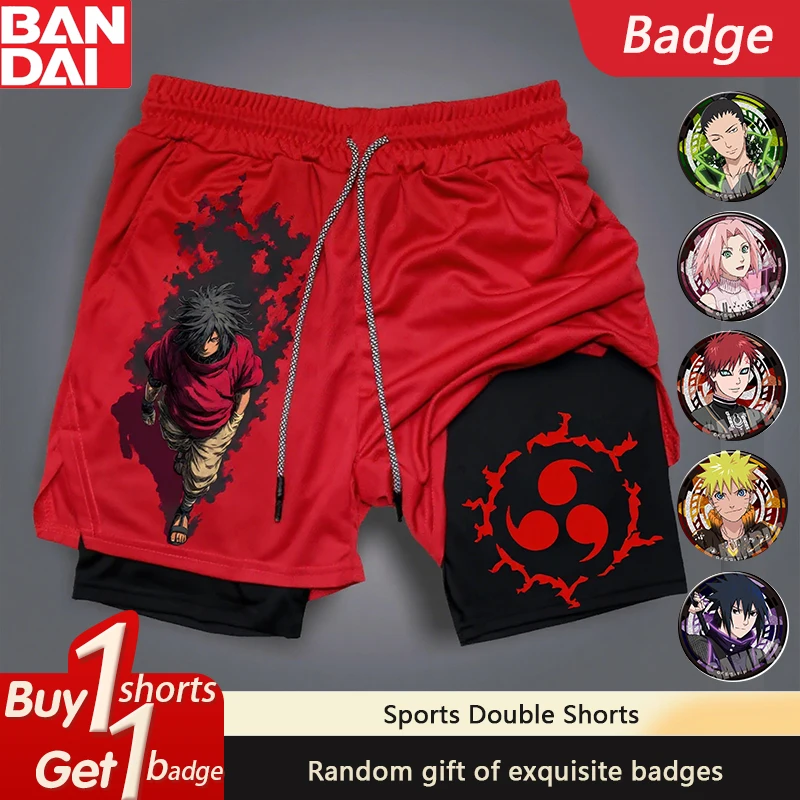 2025 Naruto Japanese Anime Sasuke Peripheral Printed Double Shorts American Sports Summer Men's Daily Loose Breathable Pants