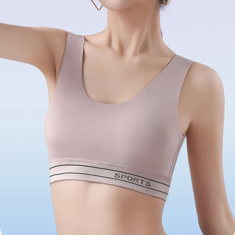 Ice Silk Shockproof Sports Bra Removable Chest Pad Vest Style Beauty Back Bra Can Be Worn Externally Sports Fitness Underwear