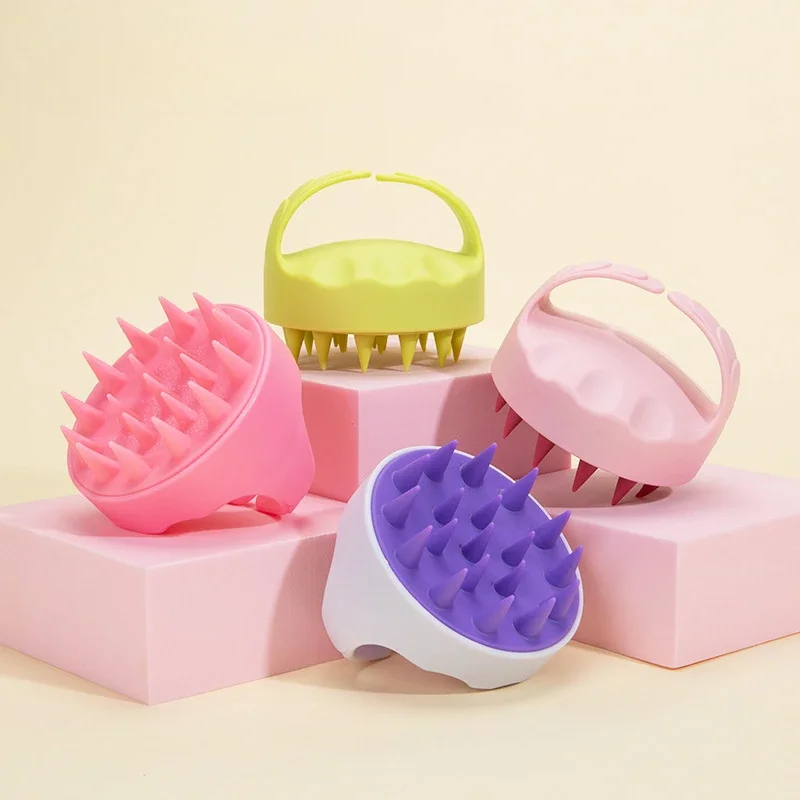 Silicone wet and dry massage brush, bath smooth hair, hand-shaped round shampoo brush