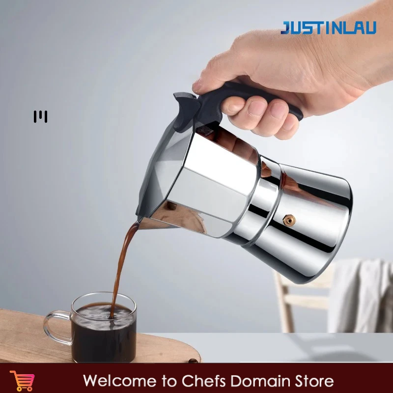 JUSTINLAU 150/300ML Octagonal Moka Pot Stainless Steel Italian Coffee Pot Home Espresso Maker Hand Brewing Coffee Accessories