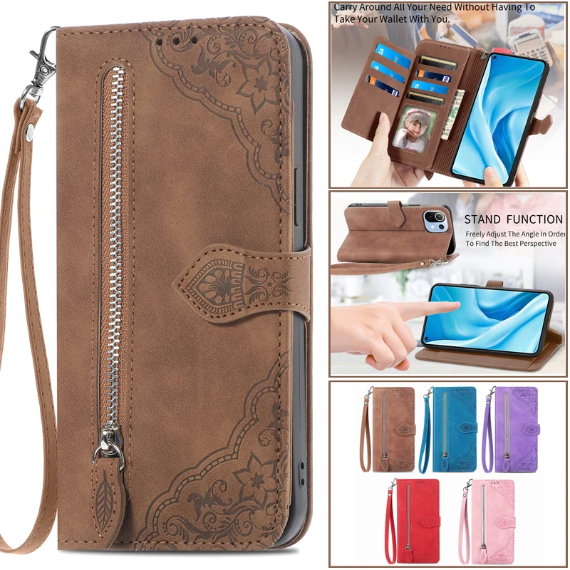 Zipper Wallet Cards Cover for XiaoMi RedMi 10 10A 9A 9 8 Magnetic Flip Leather Phone Cases for Note 12 Pro Plus 11 11S 10S 9S 9T