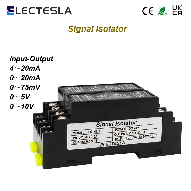 

Multiple Signal Isolator DC Current Measurement Voltage Current Converter Input 4-20mA 0-75mV Output 0-5V/10V DC24V