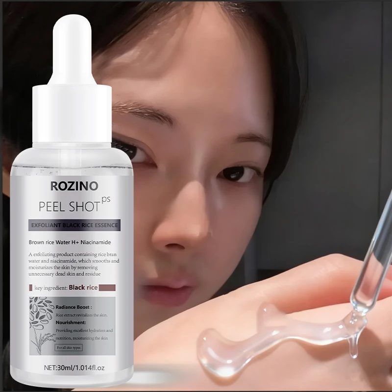 Brown rice water exfoliating facial serum deeply moisturizes, smooths accumulated dead skin cells, and reduces skin roughness. Suitable for skin with enlarged pores and dullness, as well as rough, sensitive, oily, and acne-prone skin.