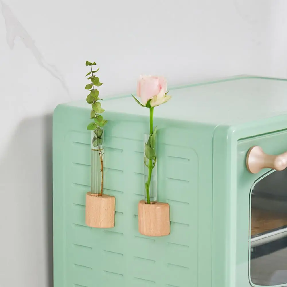 Refrigerator Magnet Hydroponic Plants Test Tube Vase Window Wooden Vase Planter Home Office Magnet Fridge Decoration