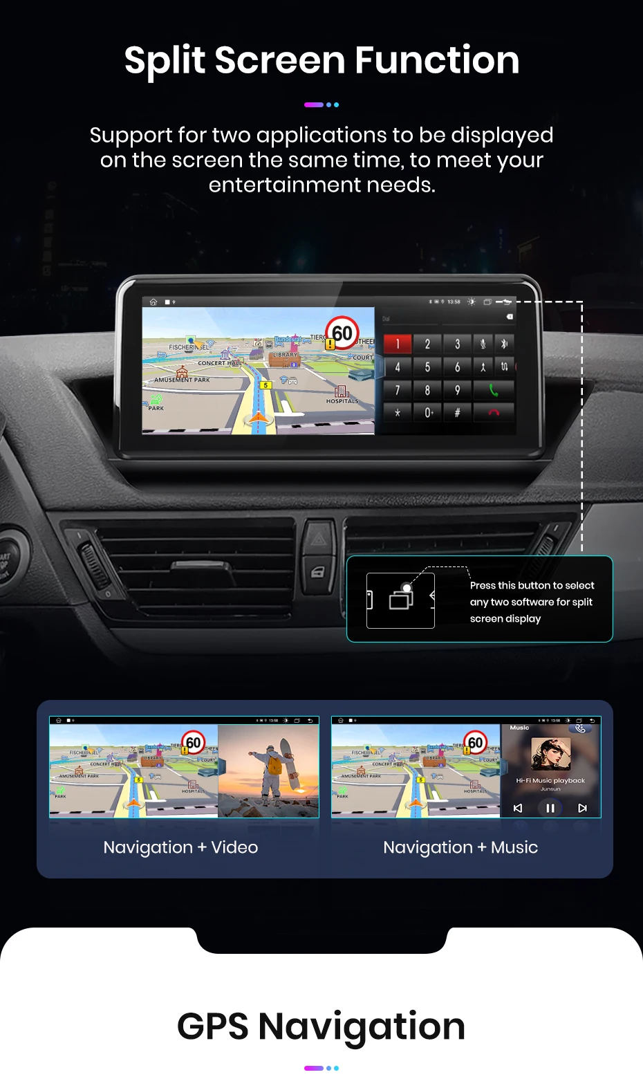 Junsun 10,25 Zoll Carplay für Apple Autoradio Multimedia für BMW X1 E84 2014-2018 Bluetooth Wireless Android Auto GPS Stereo – Detail 15