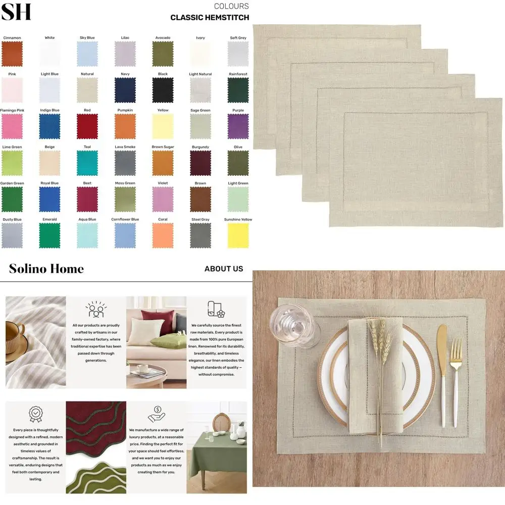 

Набор салфеток из чистого льна на осень и праздничную тематику, 4 шт., 35,56 x 48,26 см