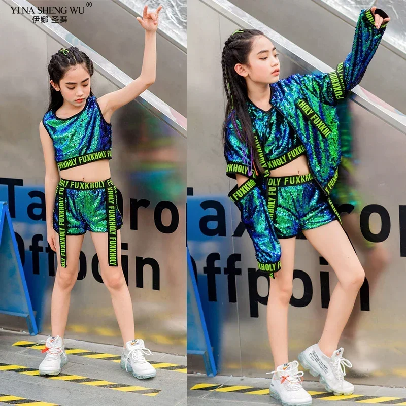 Costumes à paillettes pour spectacle de danse Jazz pour enfants, Costumes de journée pour enfants, Costumes de danse de rue et de danse moderne pour garçons et filles