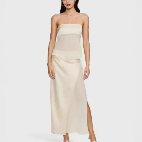 

Matching Set Women Spring Summer Sleeveless Tube Top Tie Waist Skirt Outfits