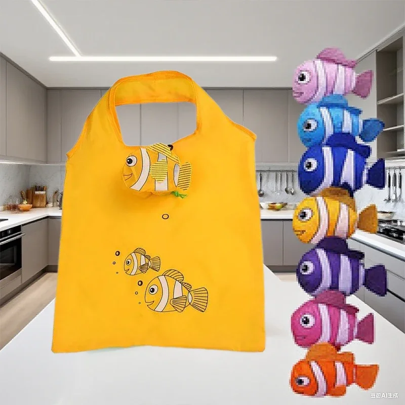 귀여운 열대어 대용량 접이식 쇼핑백 휴대용 재사용 가능한 친환경 슈퍼마켓 보관 가방