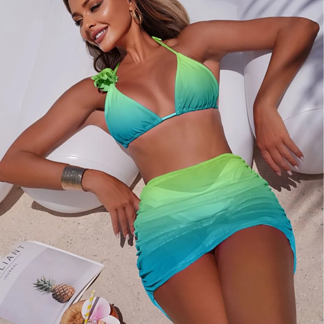 

Новый градиентный купальник-тройка: женское бикини