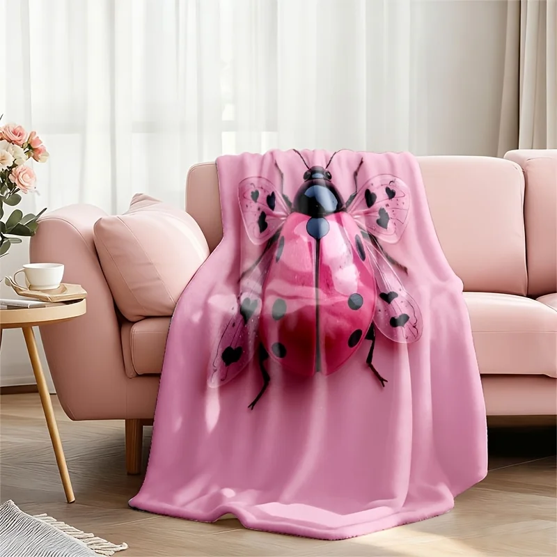 Large Pink Ladybug Blanket Throw Cozy Winter Nursery Decor Kids Girls Bed Cover Plush 150x200cm Cute Plush Blanket