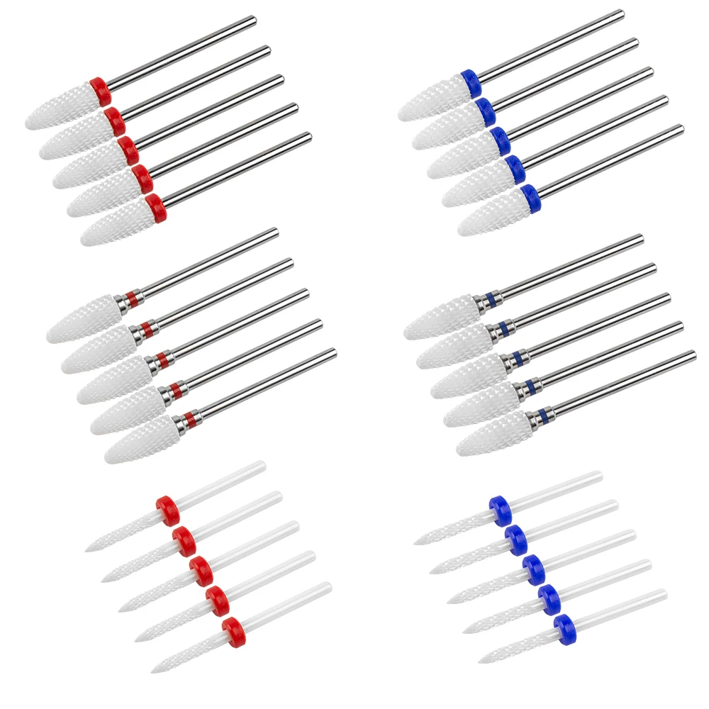 5pcs 밀링 커터 매니큐어 세라믹 네일 드릴 비트 밀 매니큐어 기계 페디큐어 도구 젤 제거 파일 3/32 인치 