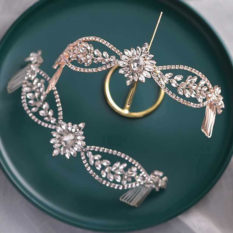 Bridal Hair Comb silve handmade headdress gold super Fairy Big Girl Rhinestone crown crystal hair hoop Wedding Hair Accessories image 2
