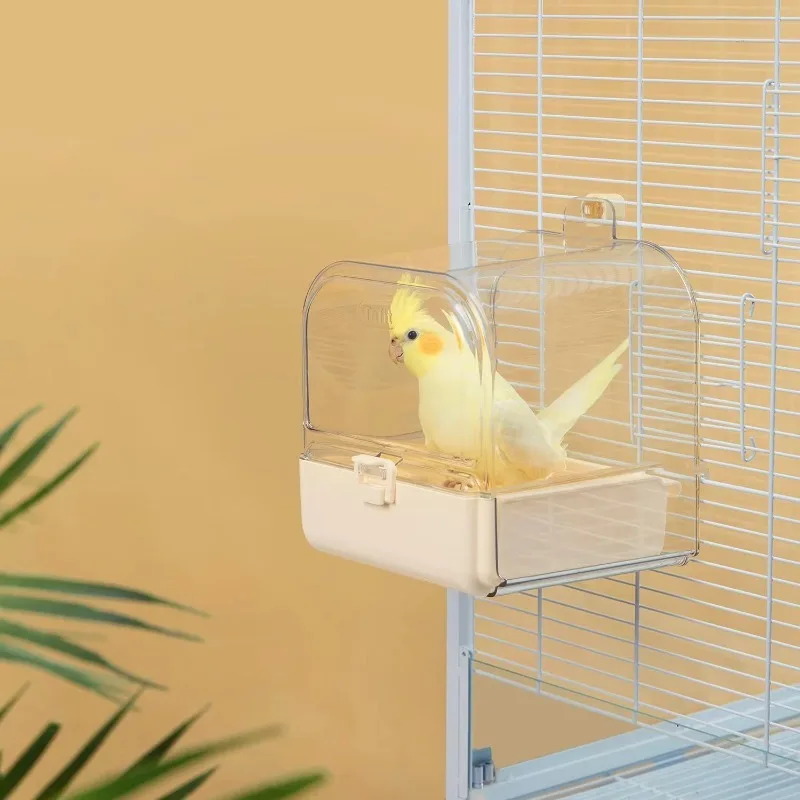 

Transparent Parrot Cage-Mounted Feeder and Bath Box Easy Refill and Clean Bird Cage Attachment Budgerigars Lovebirds Cockatiels