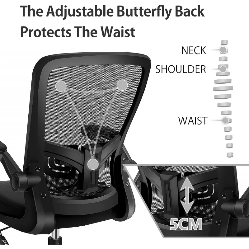 Sedia da scrivania ergonomica con supporto lombare regolabile in altezza e supporto lombare sedia da scrivania girevole per Computer con braccioli ribaltabili